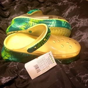 Transparent Bae Crocs 7W pale yellow and green tropical